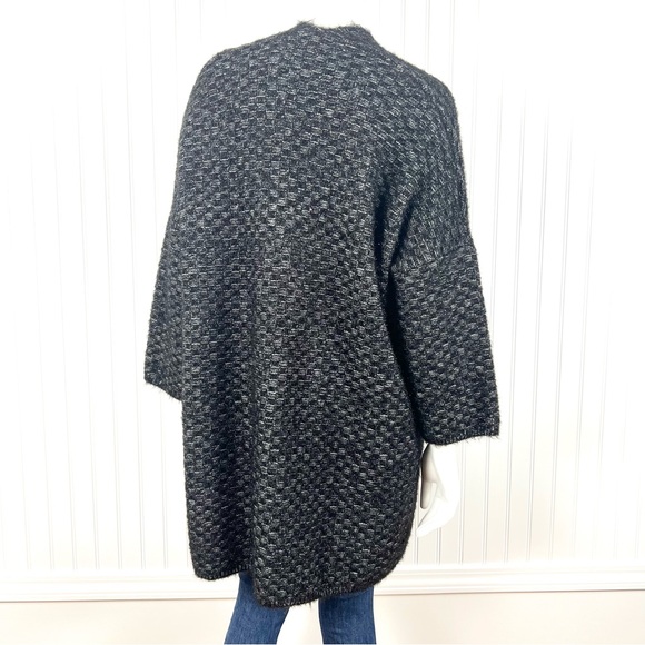BCBG Maxazria Women's L Open Front Knit Cardigan Sweater Black Gray Fizzy Thick - Picture 8 of 14